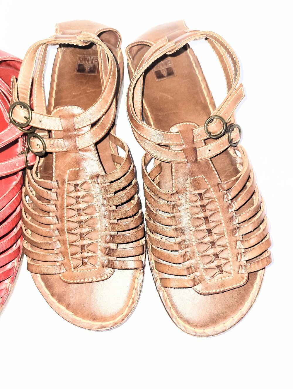 2 Pairs! Frye Kayla Huarache Sandals Leather Gladiator Brown & Red Size 8.5 - Picture 2 of 16